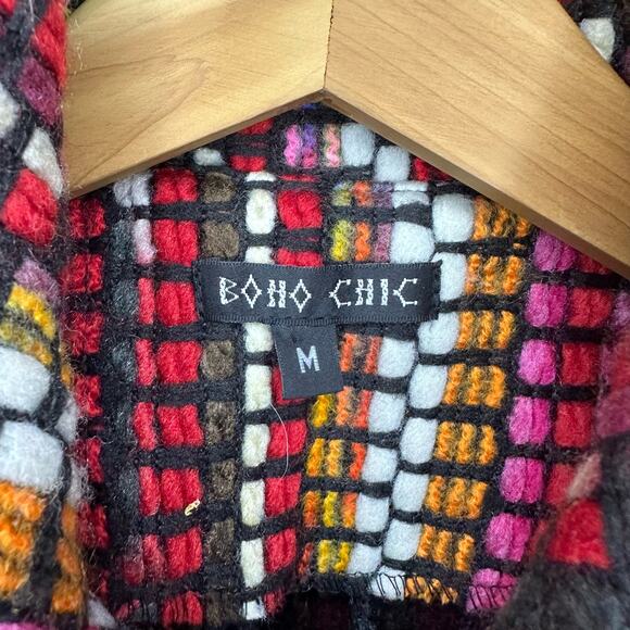 BOHO CHIC Multicolor Rainbow Yarn Embroidered Stripe Unlined Long Coat Size M - Picture 5 of 7